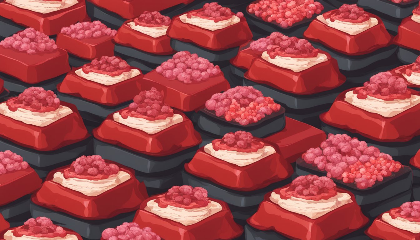 A stack of pigs' blood cakes surrounded by a red "banned" sign