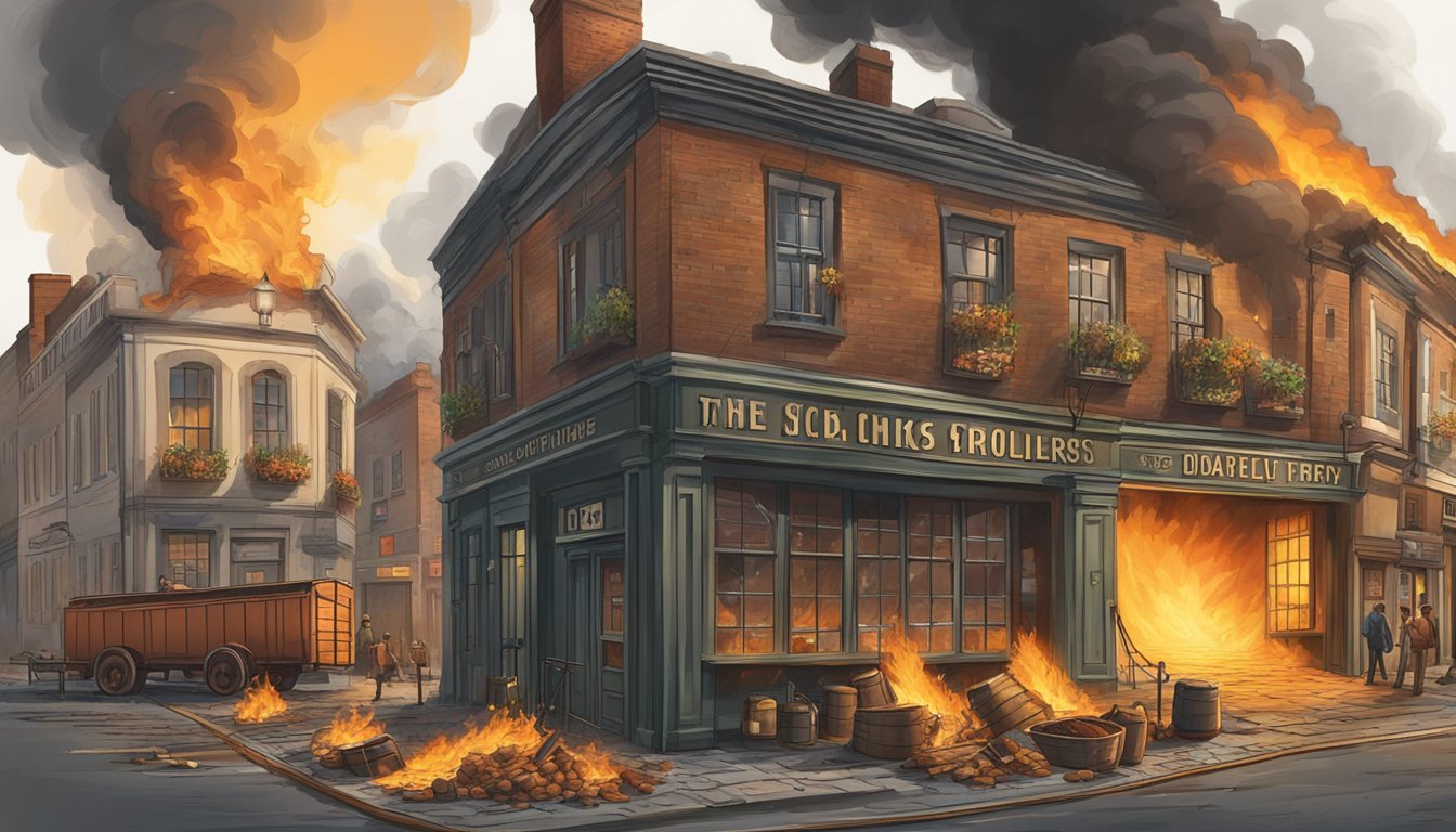 A raging fire consumes a Dublin whiskey distillery, spilling barrels of alcohol into the streets, igniting a chain reaction of 10 food-related disasters