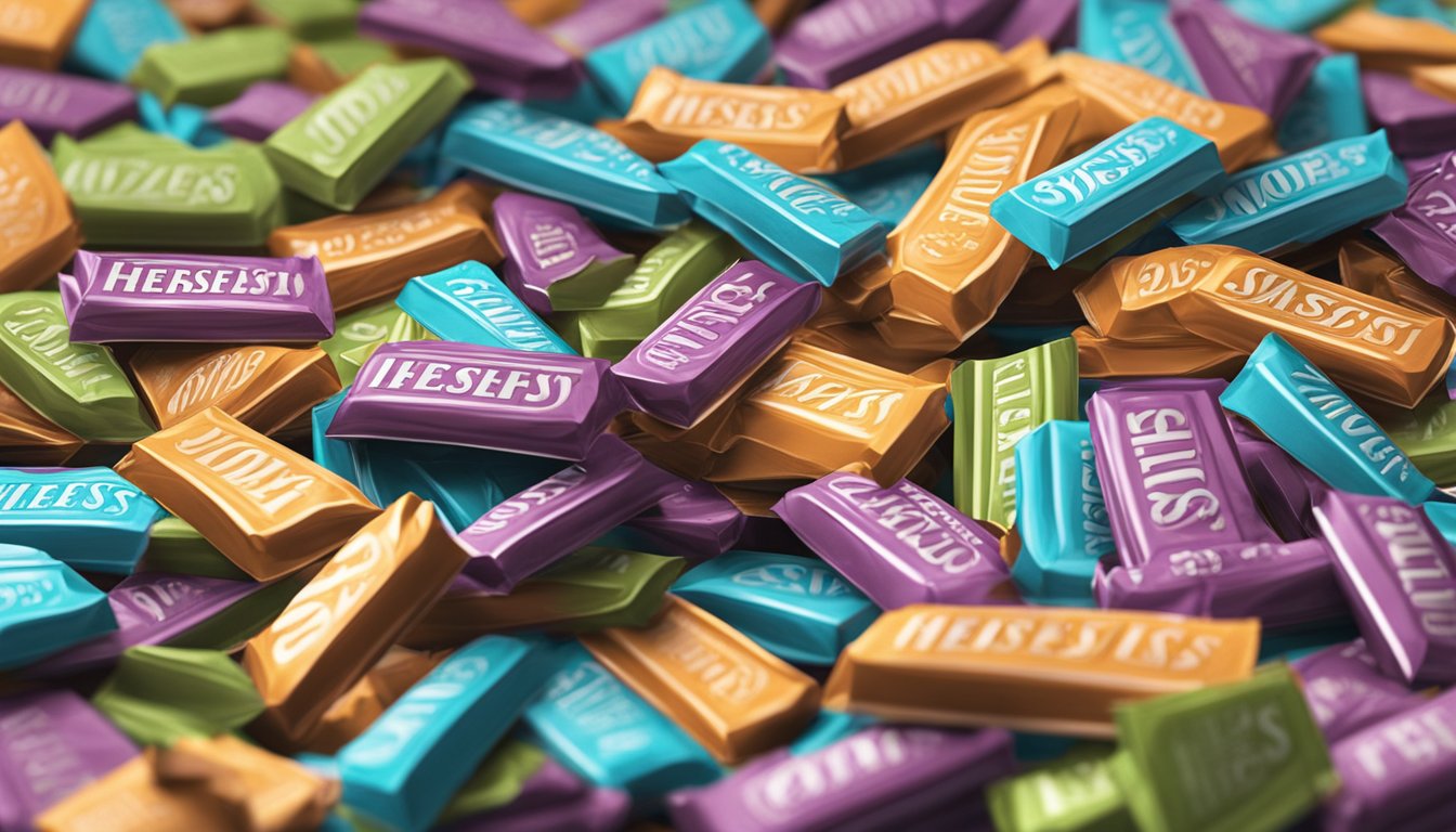 A pile of Hershey's Swoops in various flavors, arranged on a table with a nostalgic feel