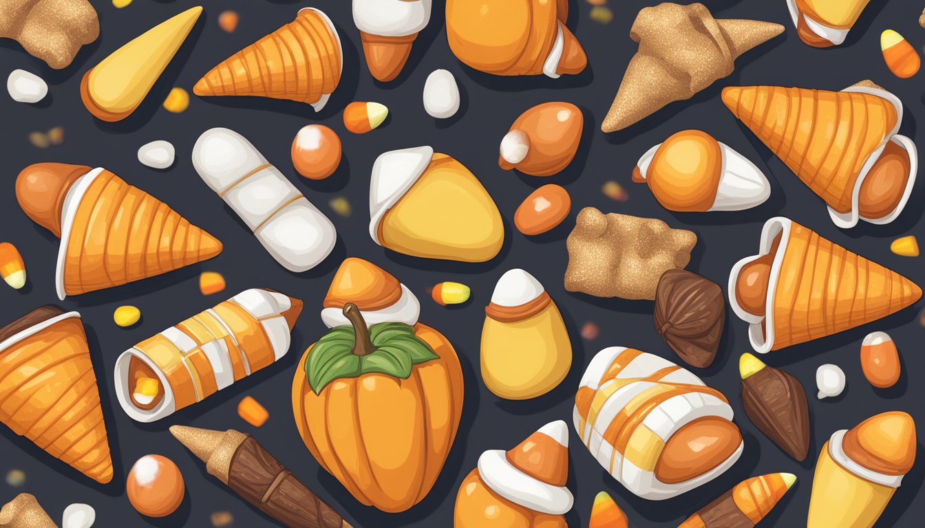 A pile of candy corn in various flavors, including pumpkin spice, with a list of "10 things you didn't know about candy corn."