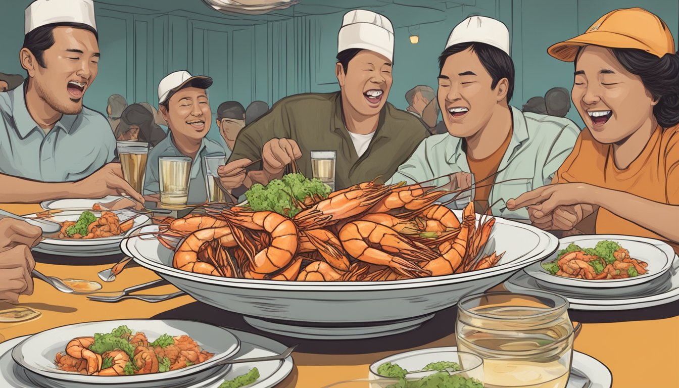 A plate of live drunken shrimp, squirming and wriggling as they are being consumed by hungry diners