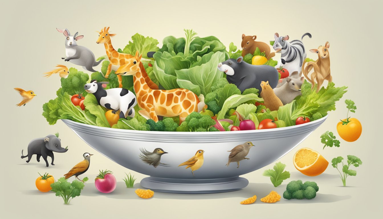 A lively salad bowl with 10 animals leaping out