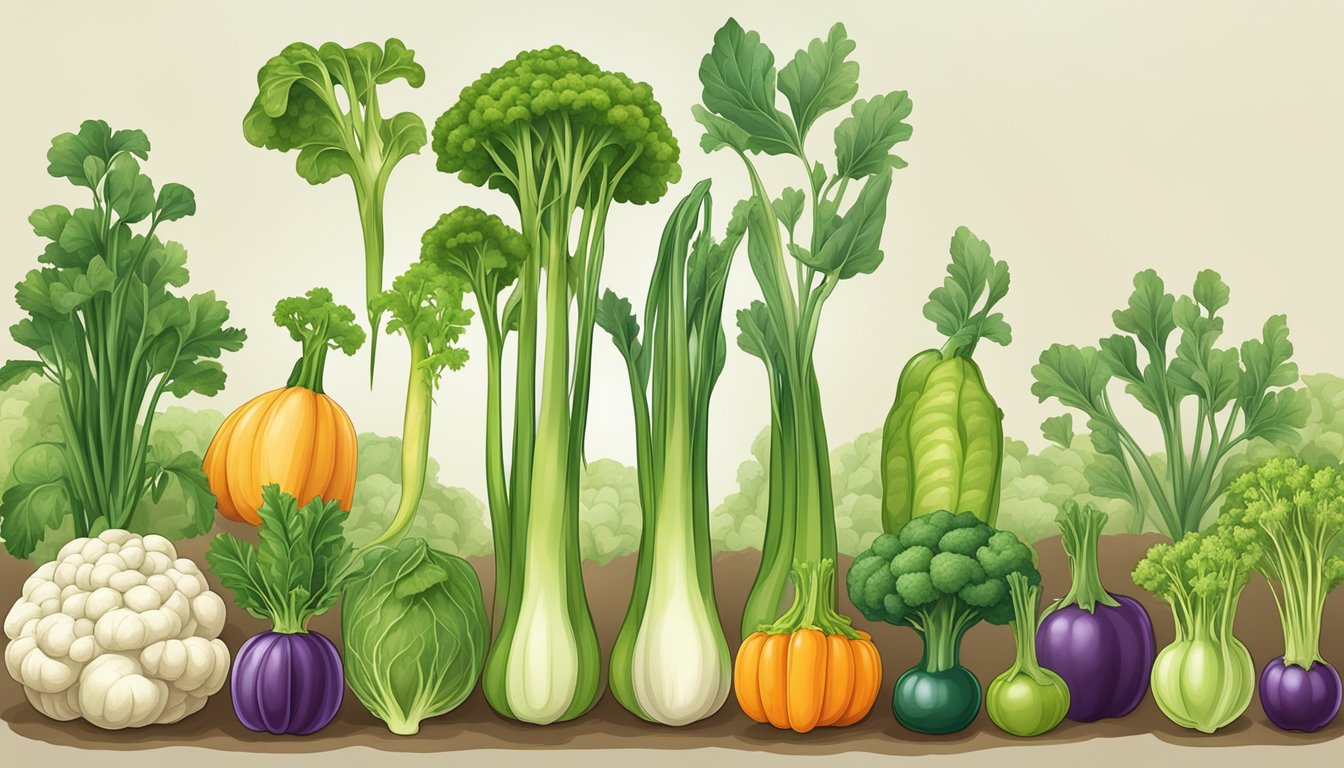 Ten vegetables growing and changing shape over time