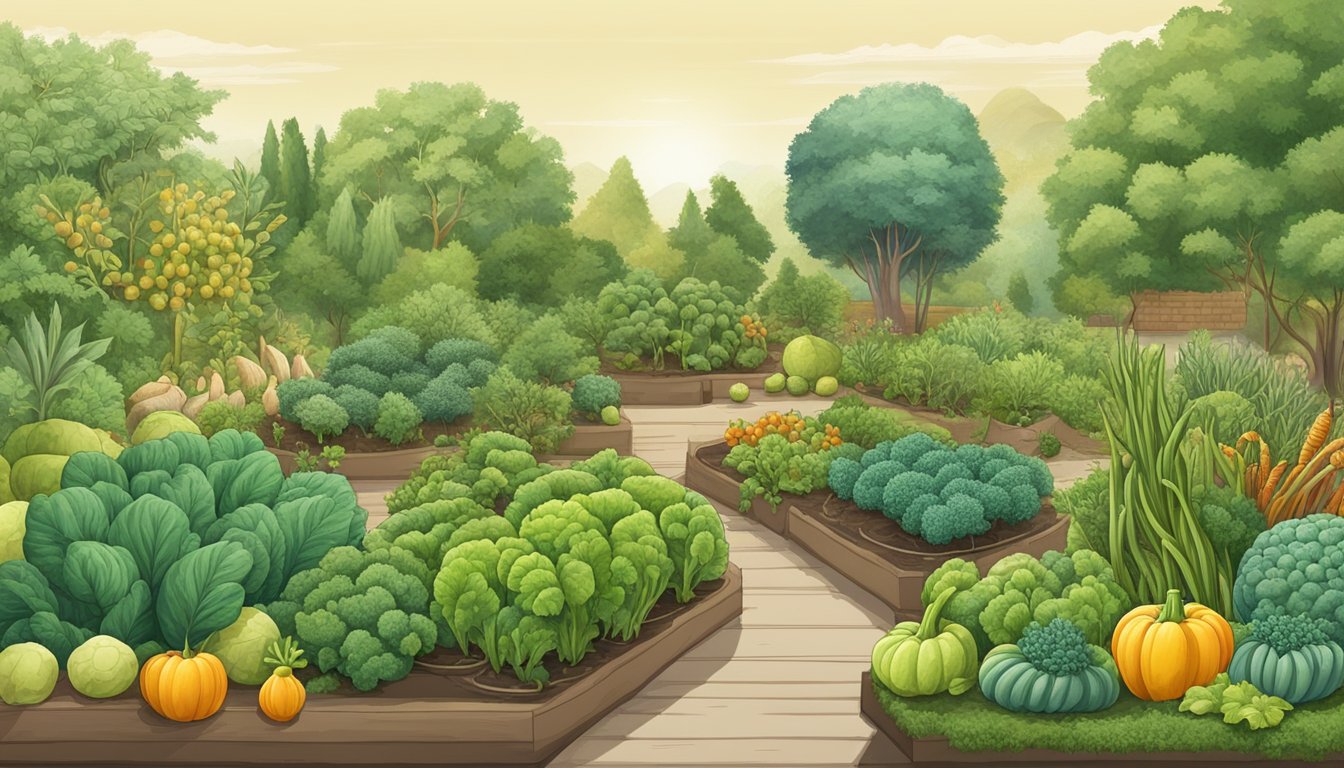 A garden with 10 vegetables in various stages of evolution, from ancient to modern forms