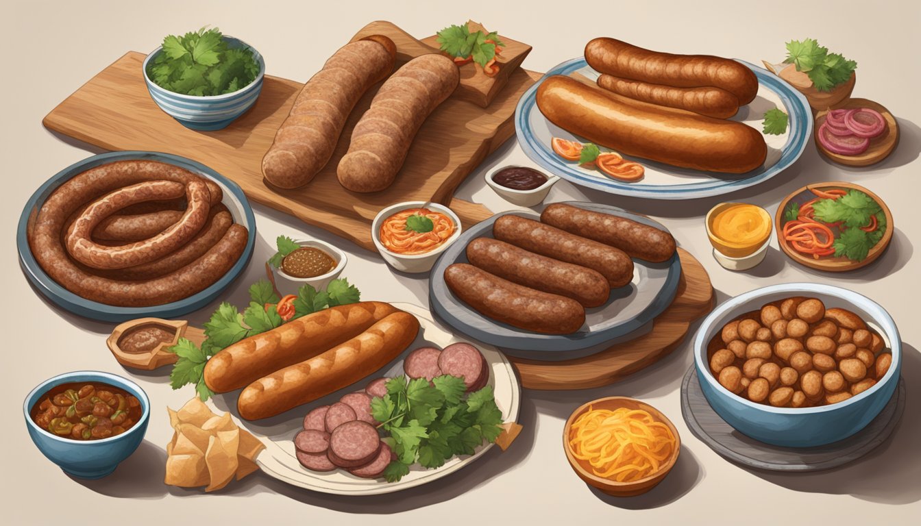 A table adorned with 10 uncommon sausages from around the world, each representing a unique cultural significance