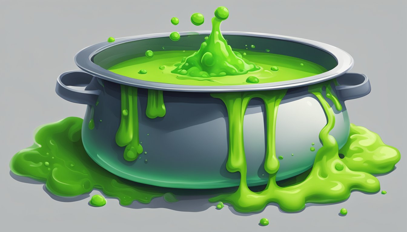 A bubbling pot of green slime oozing over the edge, reminiscent of the iconic Flubber from the movie