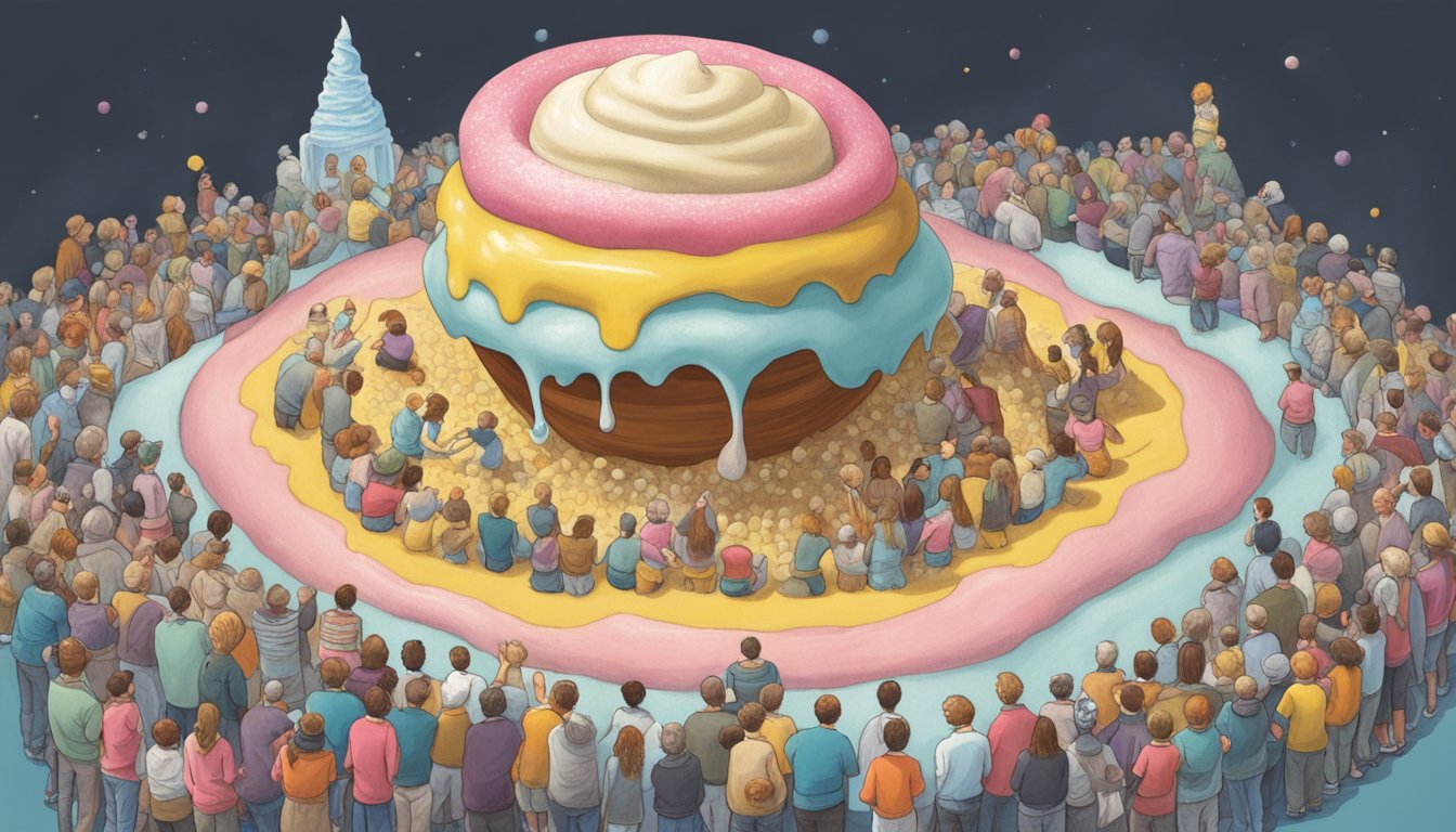 A fingertip emerges from a mound of frozen custard, surrounded by curious onlookers