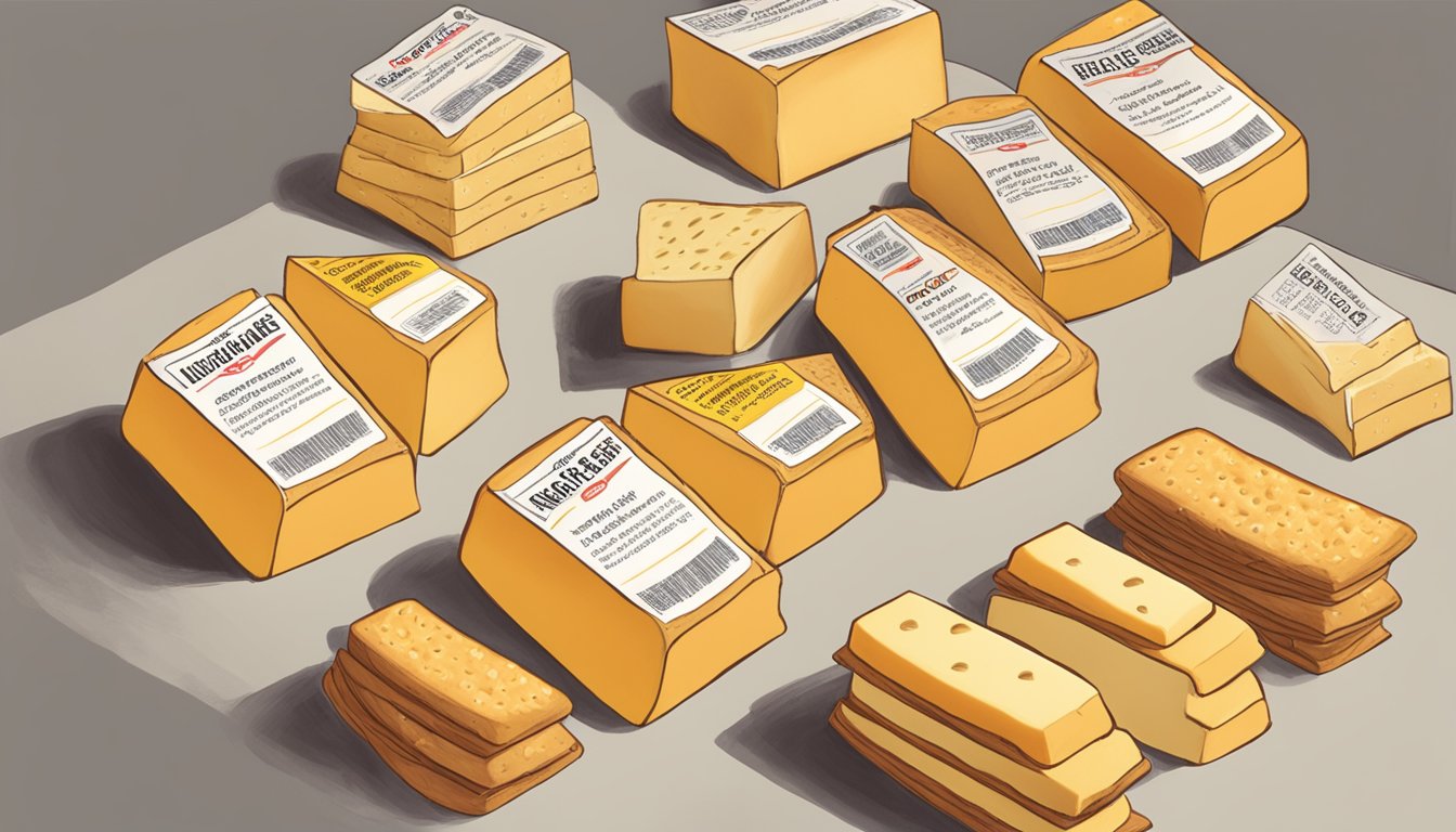 A group of Limburger cheese wedges labeled "Not safe for office snacks" on a table