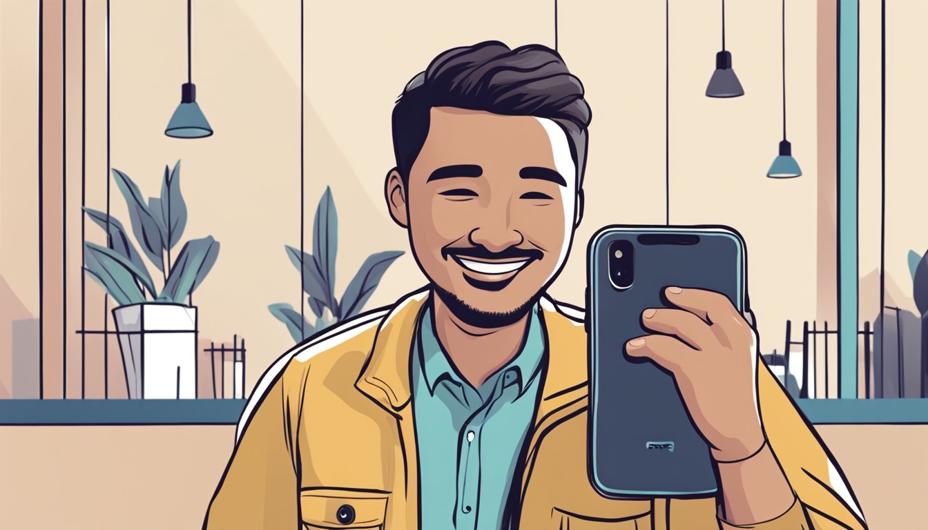 A person holding a phone with a hopeful expression, while the other end shows a smile and nod