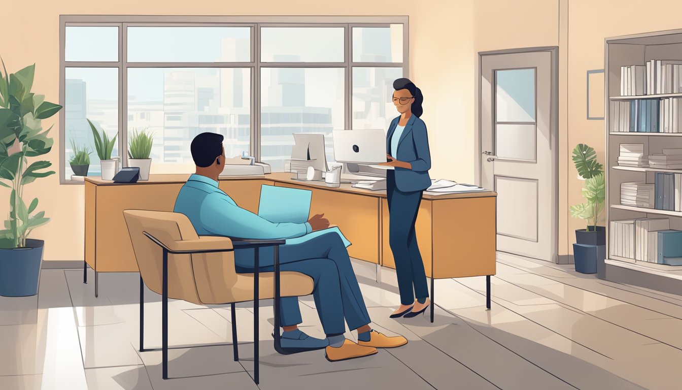 A person receiving critical illness insurance information from a supportive advisor in an office setting