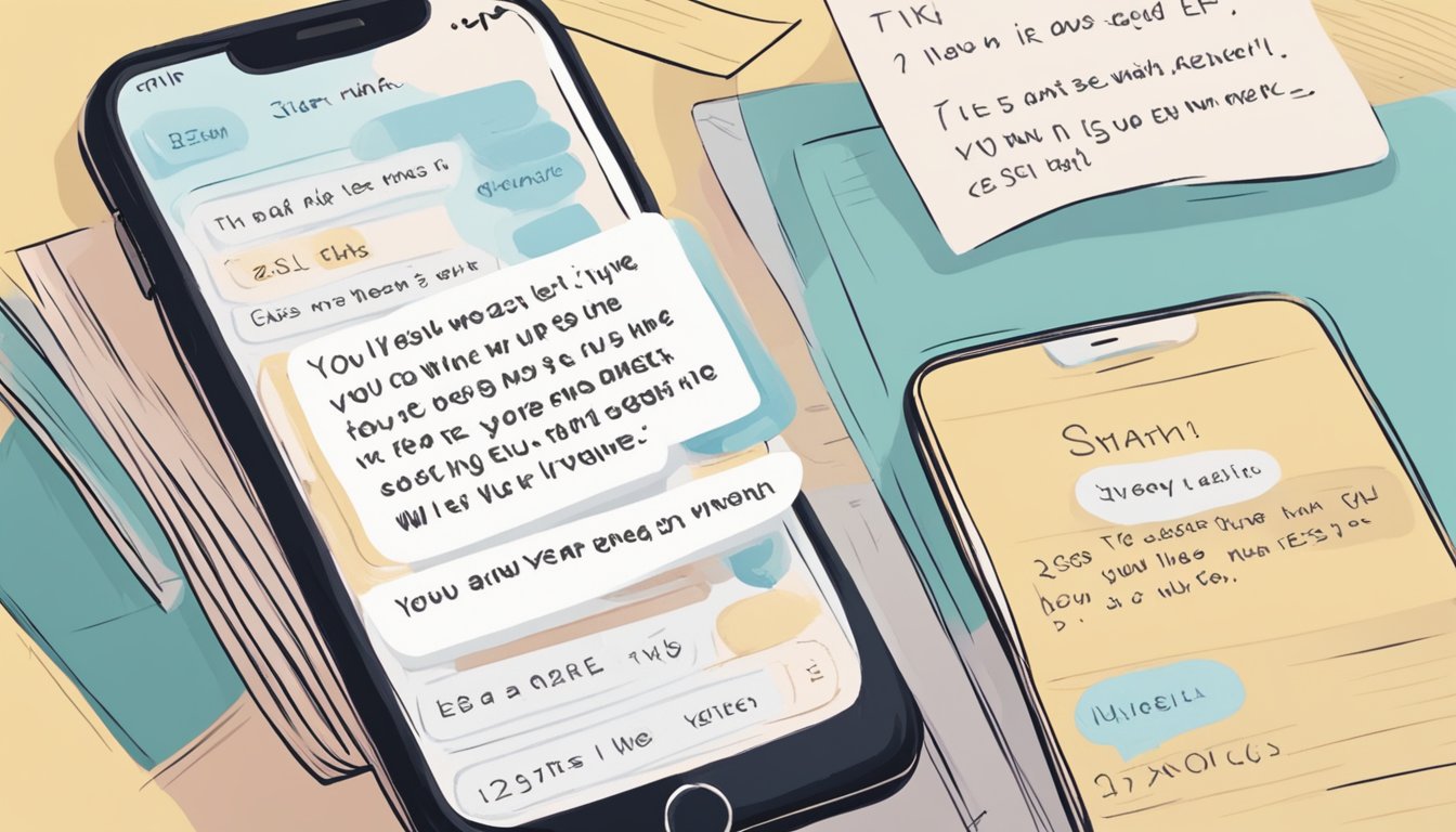 A person's phone with a series of thoughtful and heartfelt messages sent to their ex