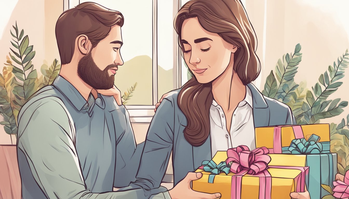 A person receiving a thoughtful gift from their ex, symbolizing a desire to reconcile and move forward in their relationship