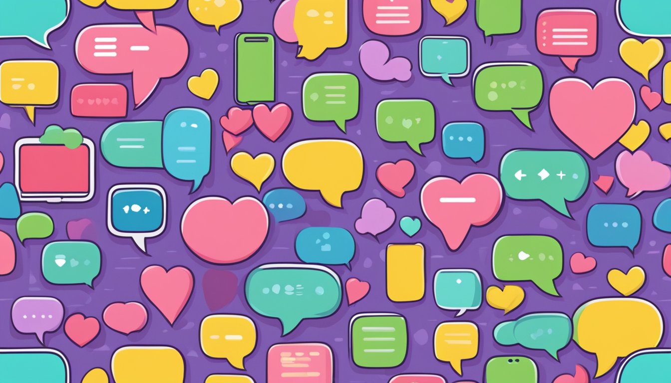 A phone screen with a series of text bubbles, some with heart emojis and others with thoughtful responses