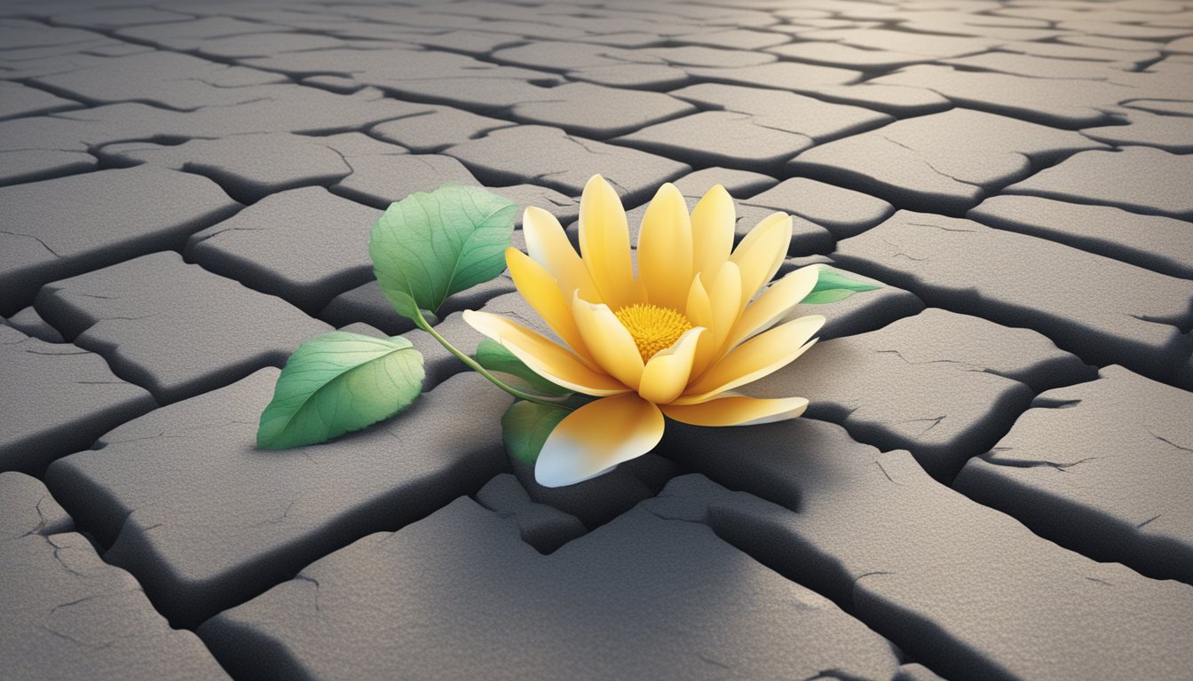 A blooming flower growing from a cracked pavement, symbolizing patience and consistency in the process of winning back an ex