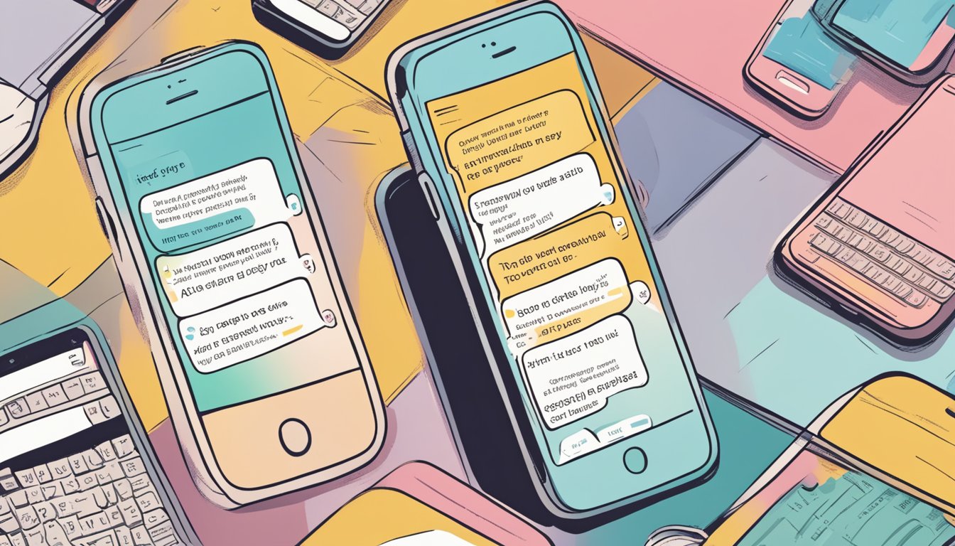 A person's phone with a series of text messages displayed, showing a conversation aimed at getting an ex-partner back