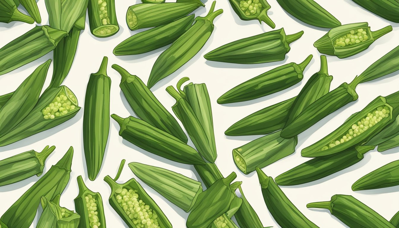 Okra being sliced and arranged on dehydrator trays