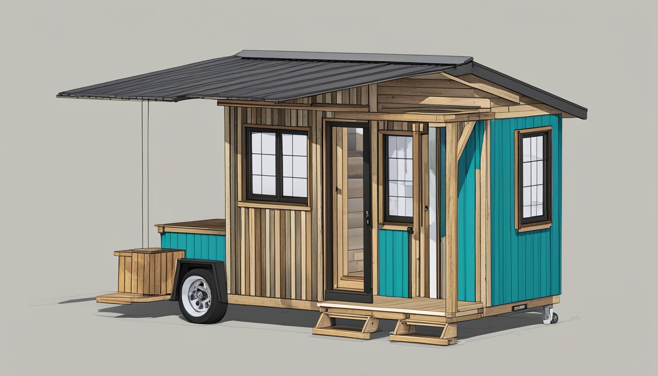 A 100-square-foot tiny house with a loft bed, compact kitchen, and fold-down table, constructed from reclaimed wood and metal roofing