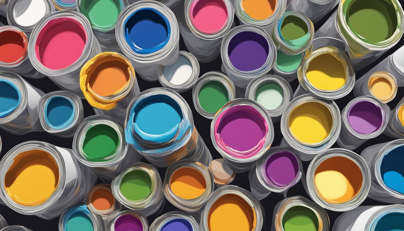 A colorful array of acrylic paint tubes and various canvas sizes displayed on a well-lit art studio table