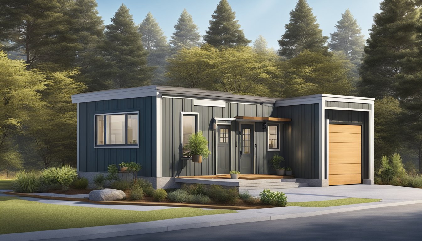 A tiny home with a basement accessible by a sloped ramp, featuring wide doorways and low countertops for convenience