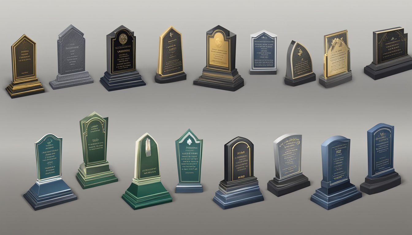 A selection of grave plot corner markers displayed on a table for customization