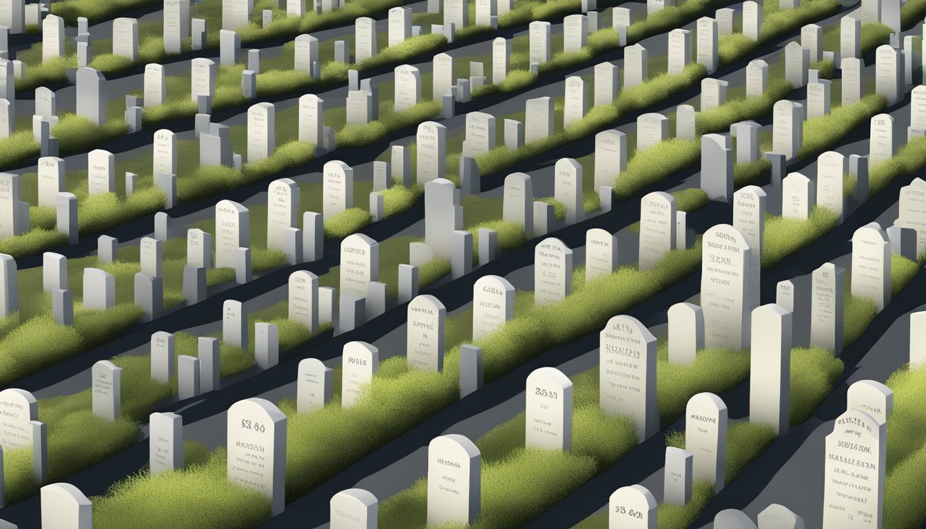 A peaceful cemetery with rows of neatly organized grave plots, each marked with a unique number for easy management