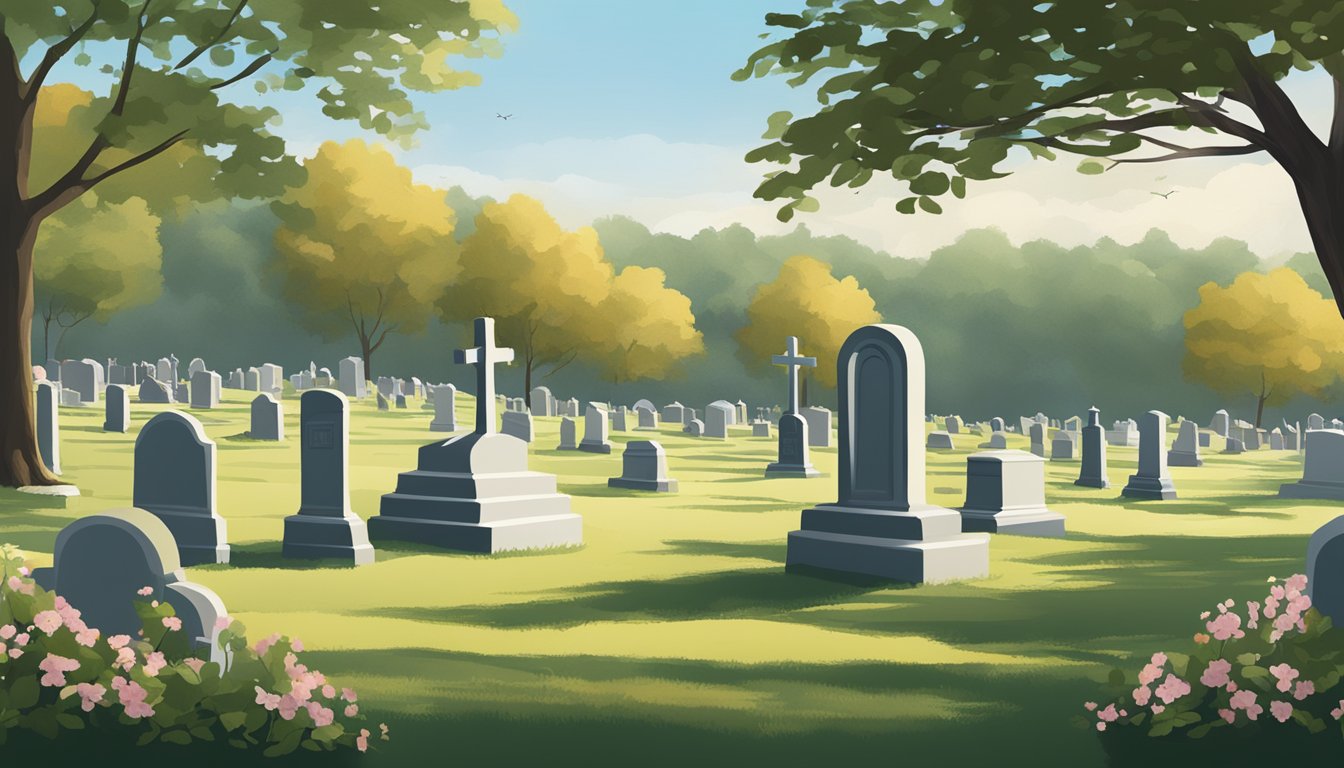 A serene and comforting cemetery landscape in Connecticut, with a peaceful atmosphere and a sense of reassurance for those seeking burial insurance