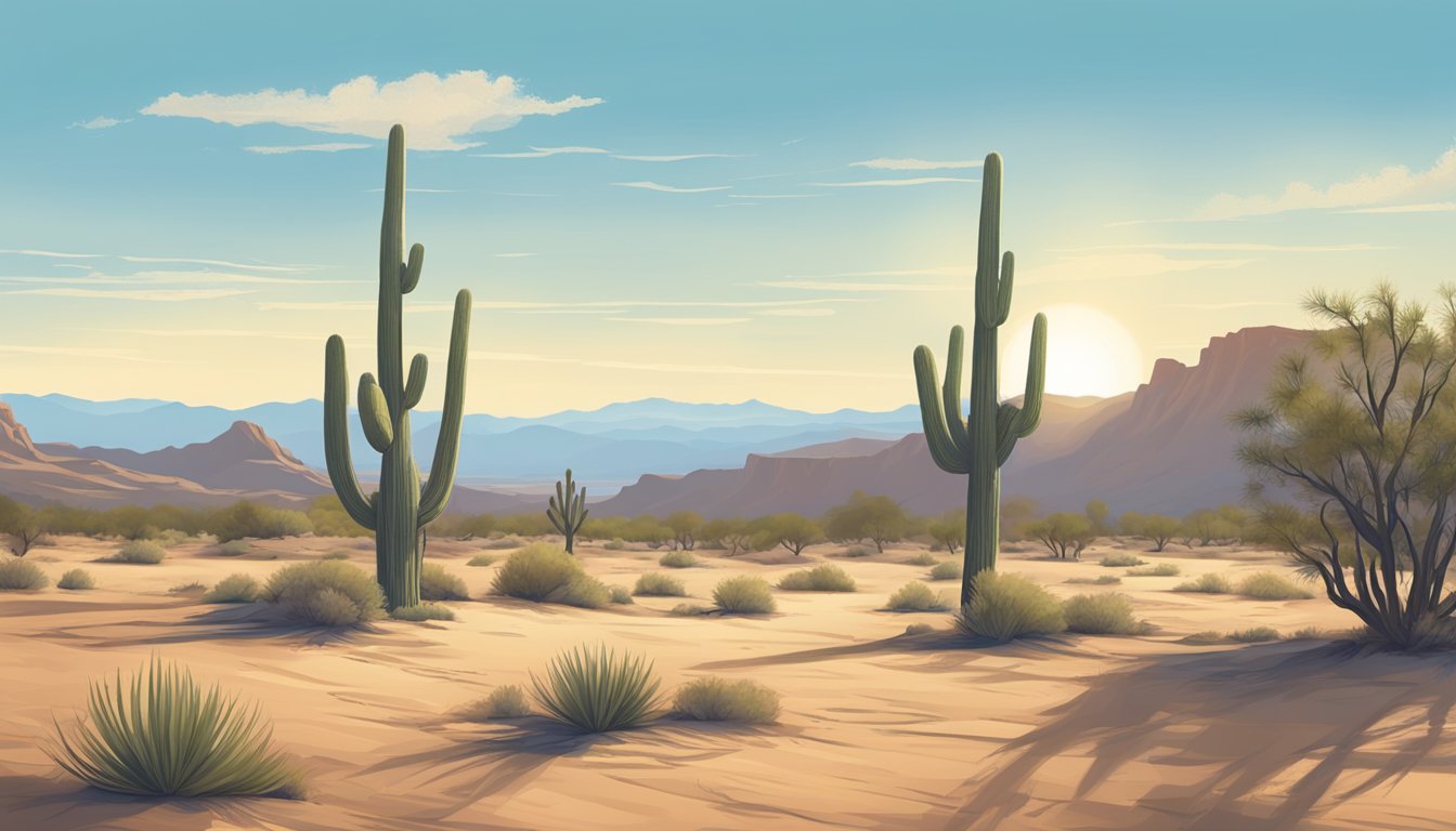 A peaceful desert landscape in Arizona with a lone burial insurance marker under a clear blue sky