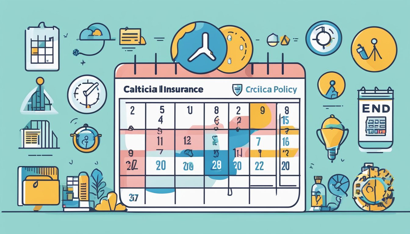 A calendar with the date marked "end of critical illness insurance" surrounded by icons of different policy features and add-ons