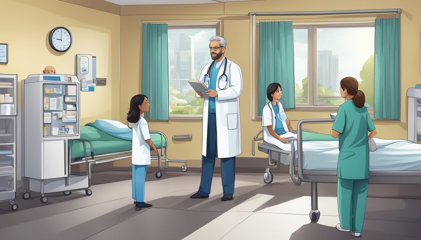 A hospital room with a doctor explaining critical illness cover to a concerned family