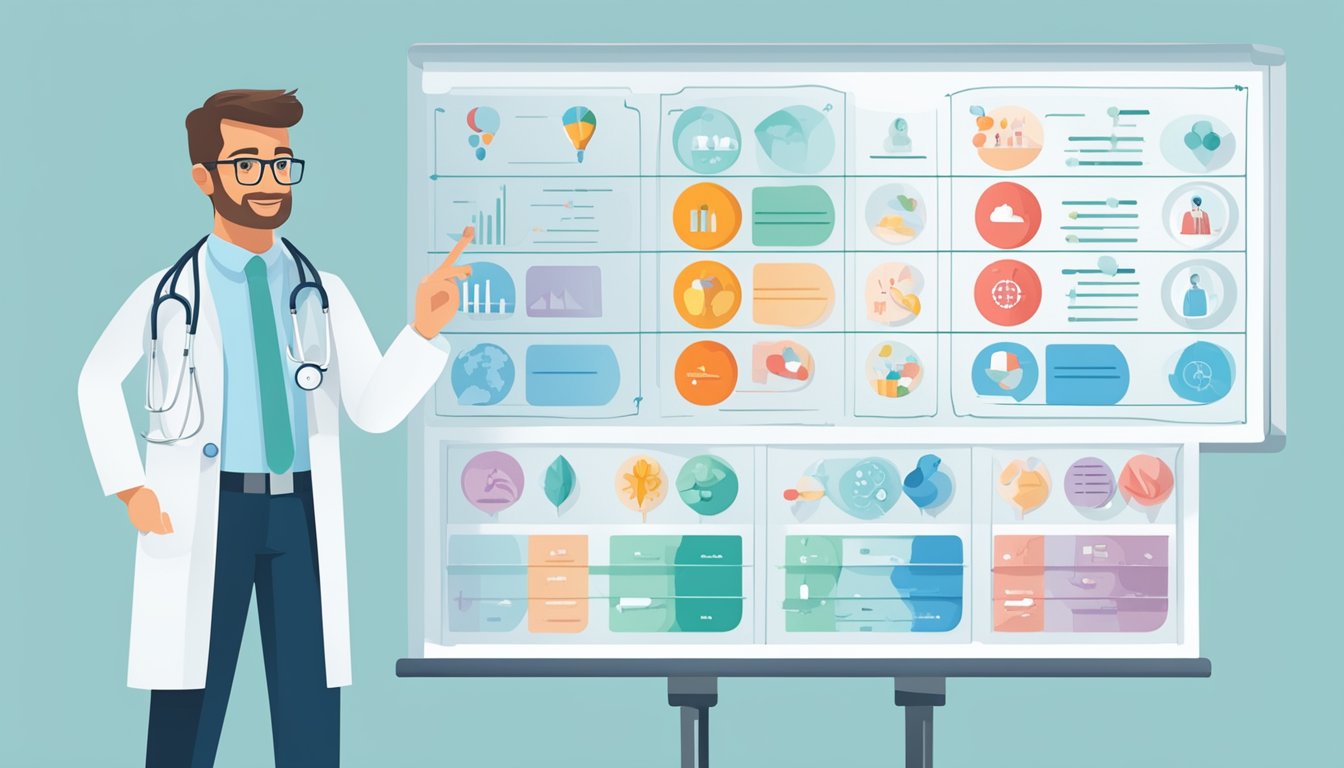 A doctor pointing to a chart showing different critical illness cover options