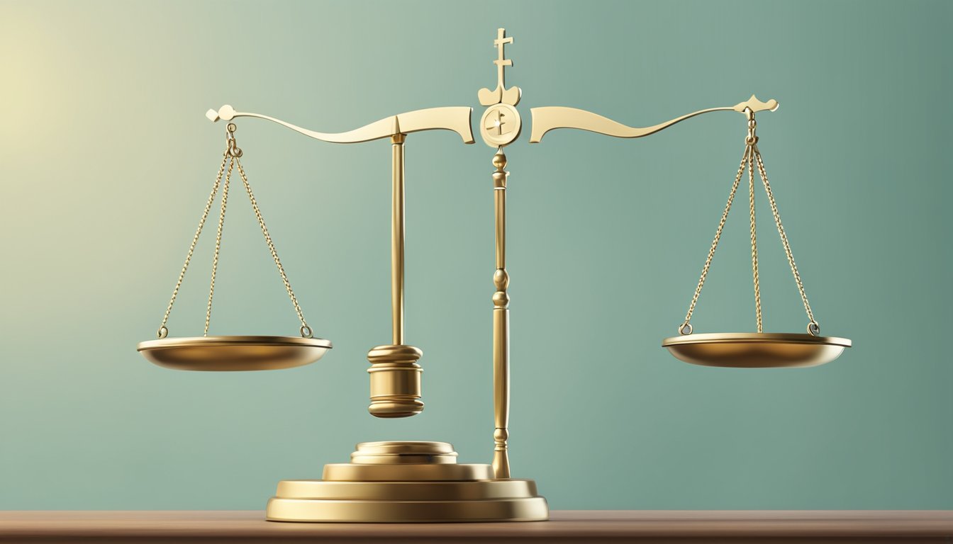 A scale balancing a gavel and a medical cross symbol