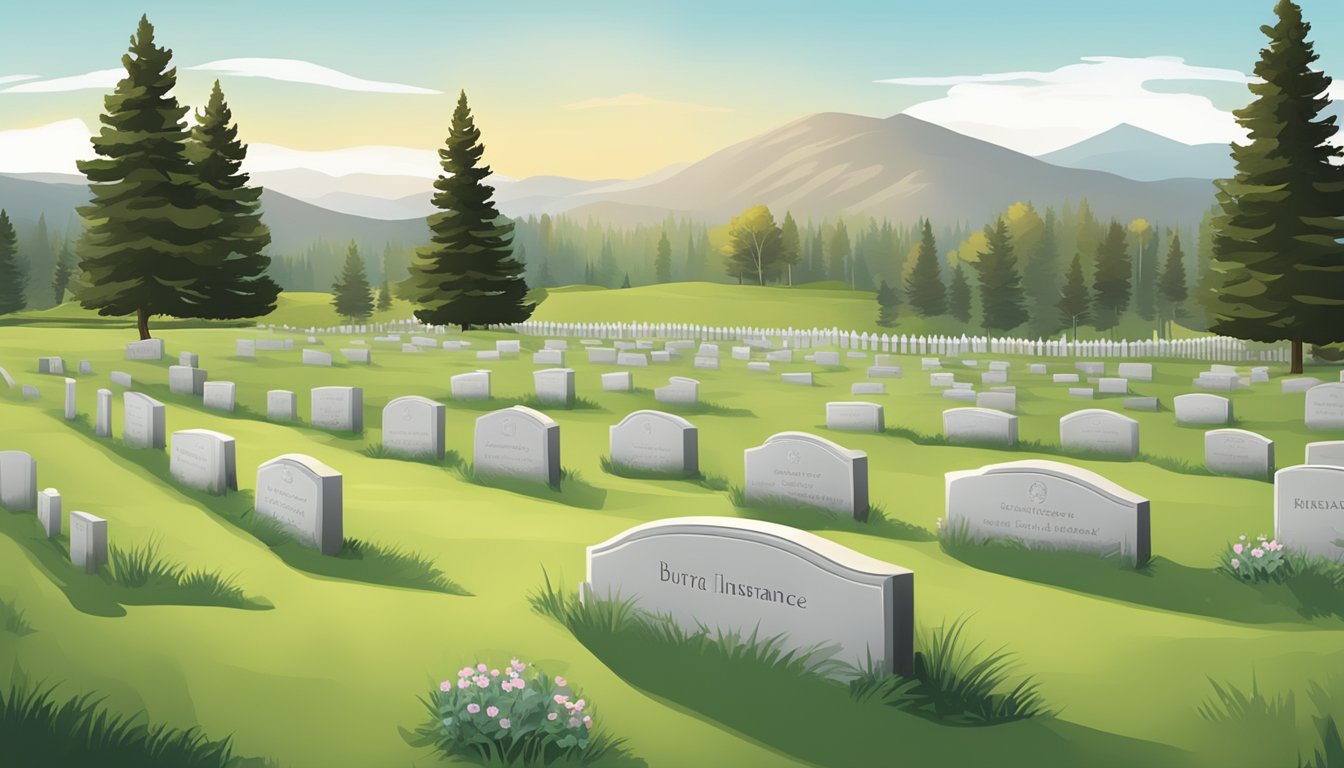 A peaceful cemetery in Wyoming with a simple headstone and a serene landscape, symbolizing the financial security provided by burial insurance