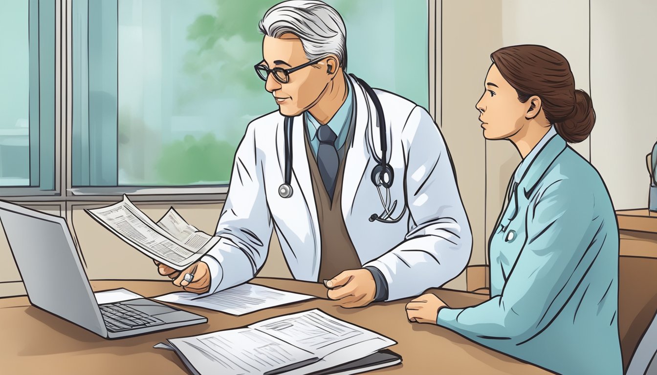 A doctor explaining dread disease insurance to a concerned patient