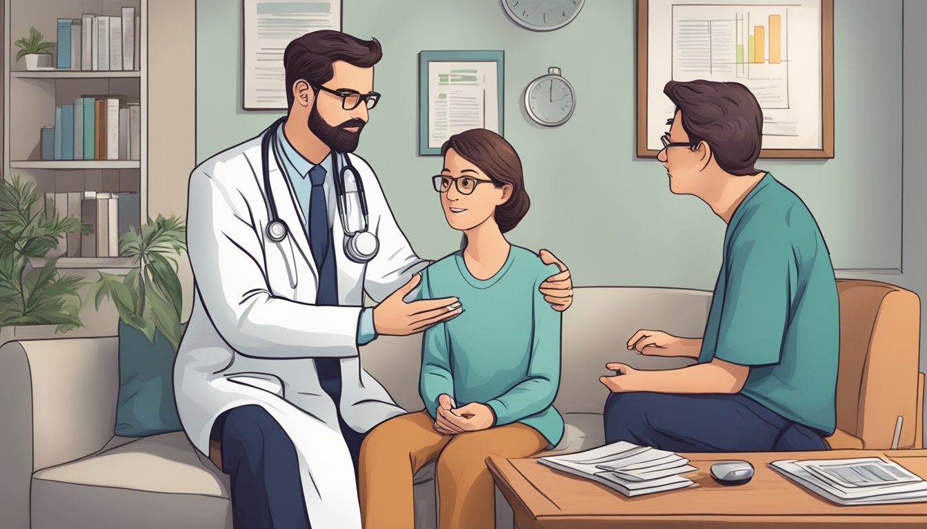 A doctor explaining dread disease insurance to a patient's family