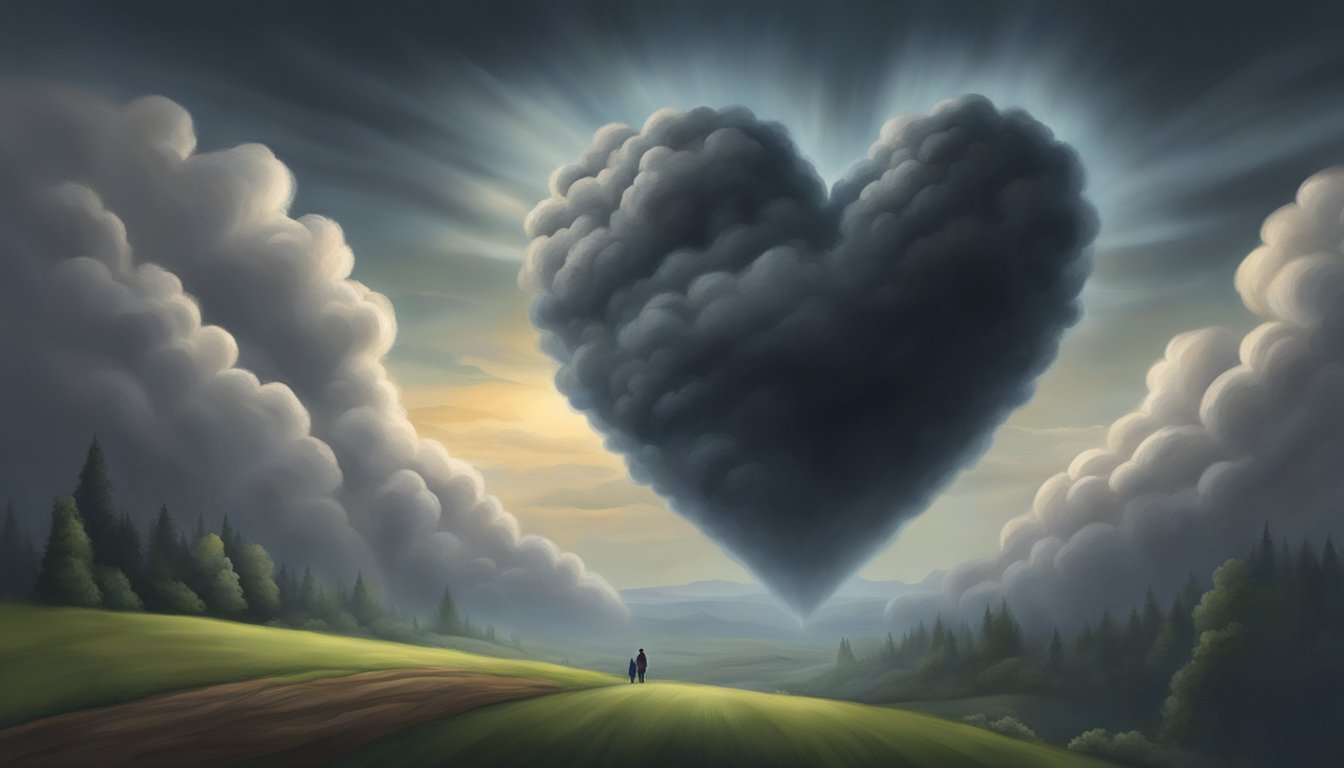 A dark cloud looms over a healthy heart, symbolizing the fear and uncertainty of a dread disease policy