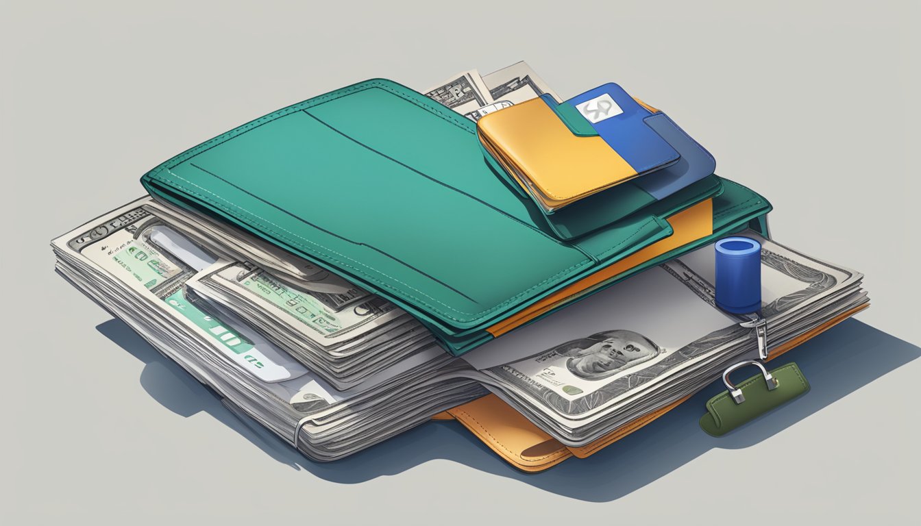 A stack of medical bills towering over a small, empty wallet