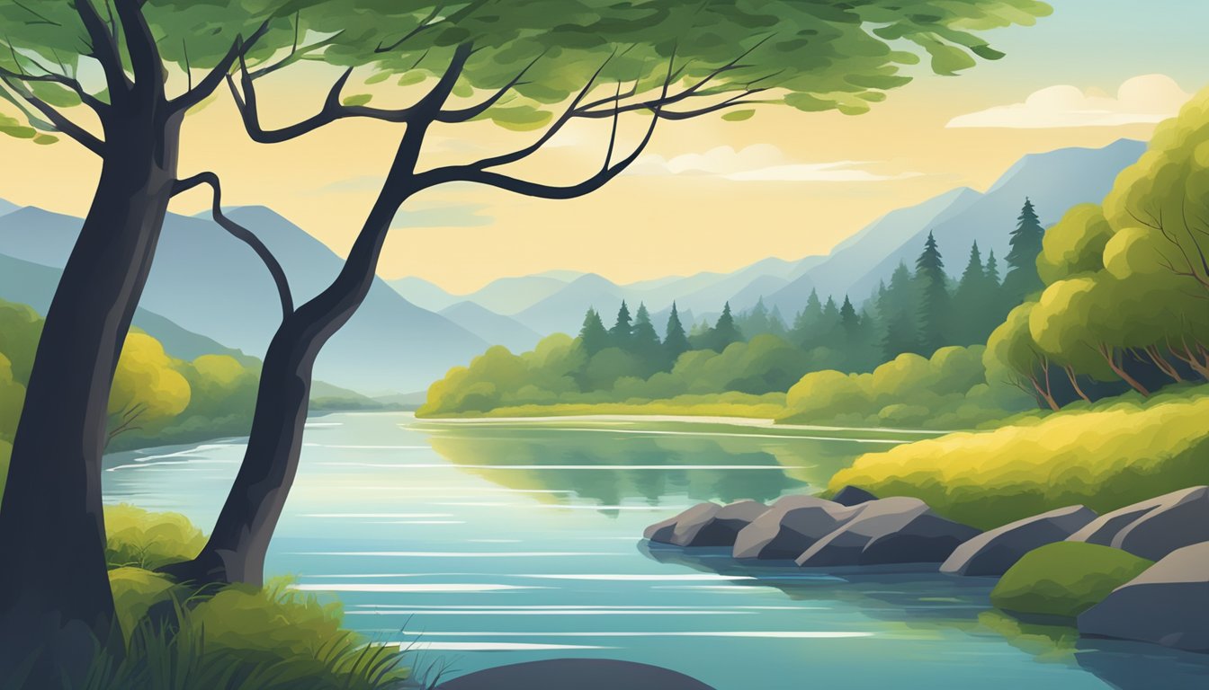 A serene landscape with a tree and a flowing river, symbolizing the long-term financial security and stability offered by conclusion cash value life insurance