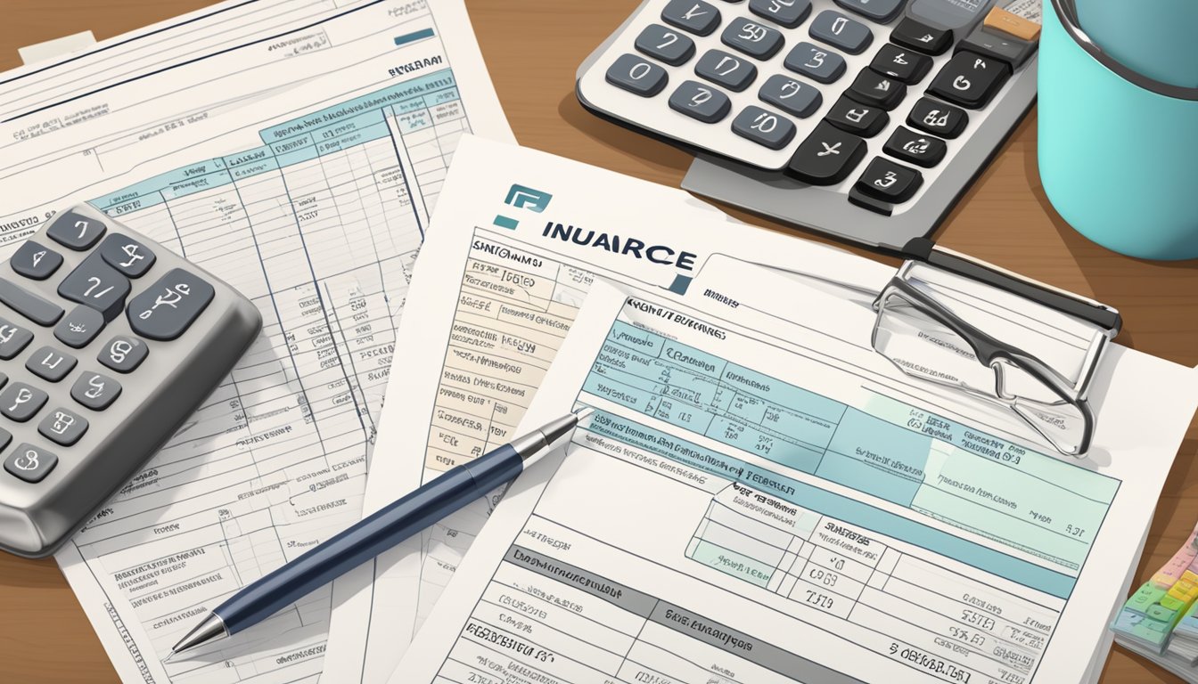 A balance sheet with a section for life insurance cash surrender value, surrounded by financial documents and calculators