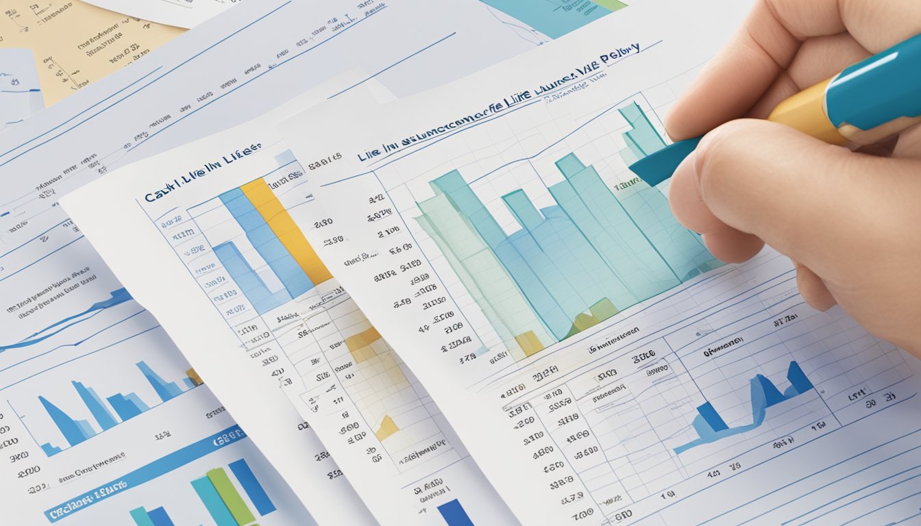 A person reviewing a financial statement with a graph showing the growth of cash value in a life insurance policy