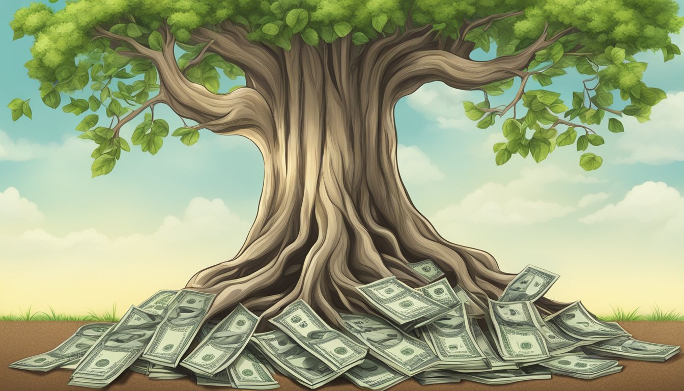 A tree growing money with roots in a life insurance policy