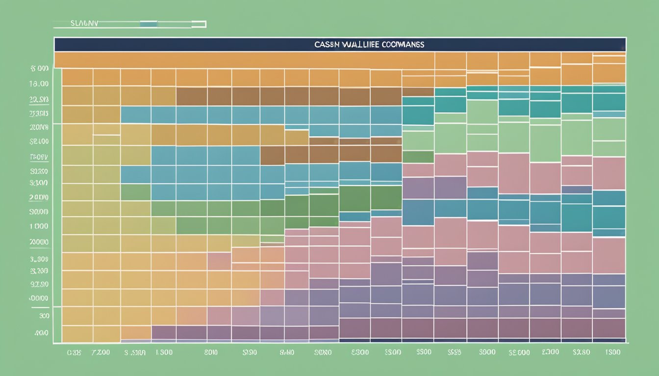 A chart with multiple columns and rows displaying cash value life insurance comparisons