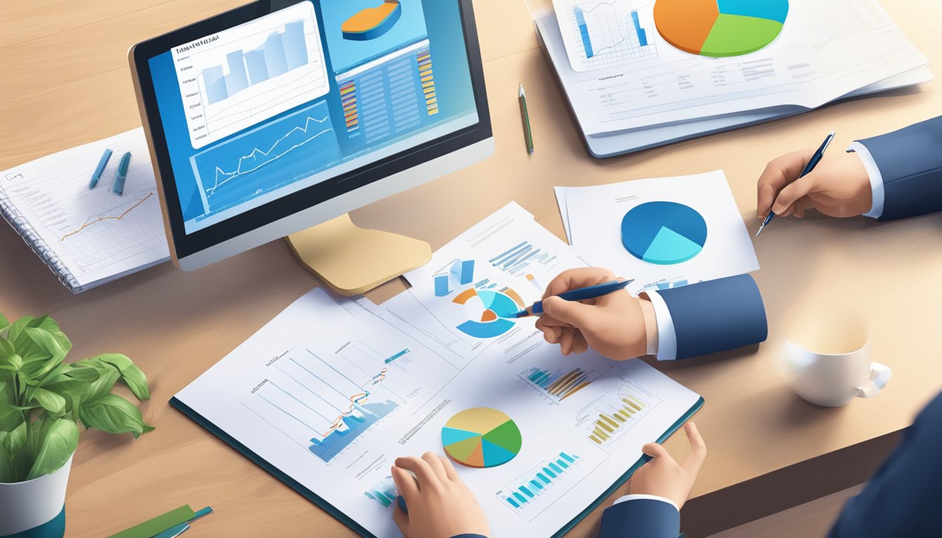 A cash value life insurance policy being explained with diagrams and charts, a financial advisor discussing options with a client