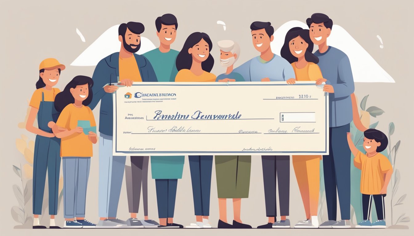 A family receiving a check from an insurance company after a loved one's passing