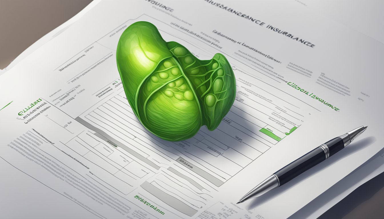 A gallbladder surrounded by a document detailing critical illness insurance policy