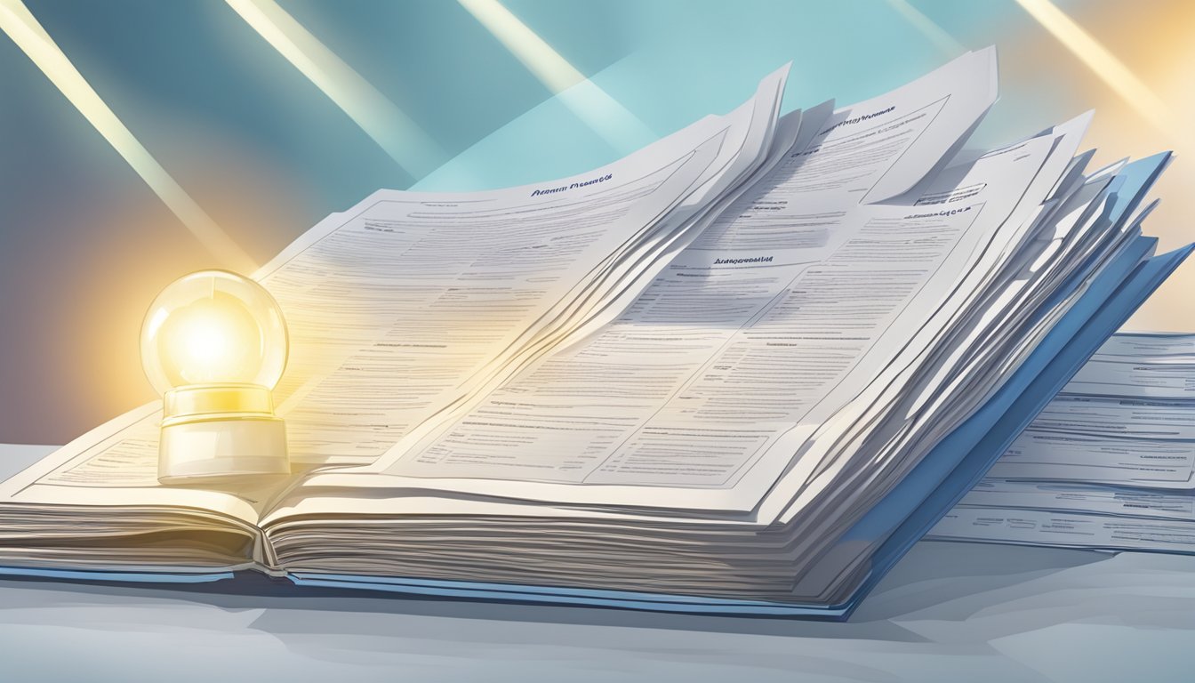 A stack of insurance policies with a spotlight shining on the critical illness insurance brochure