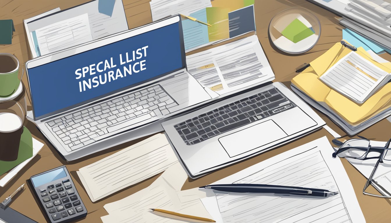 A desk with a laptop, pen, and paper. A document titled "Special Considerations List of critical illness insurance" is highlighted