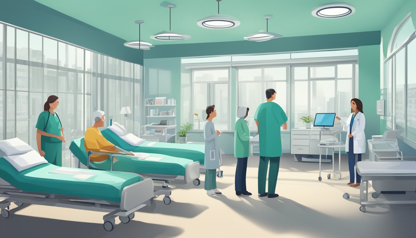 A hospital room with a doctor discussing critical illness insurance with a patient's family