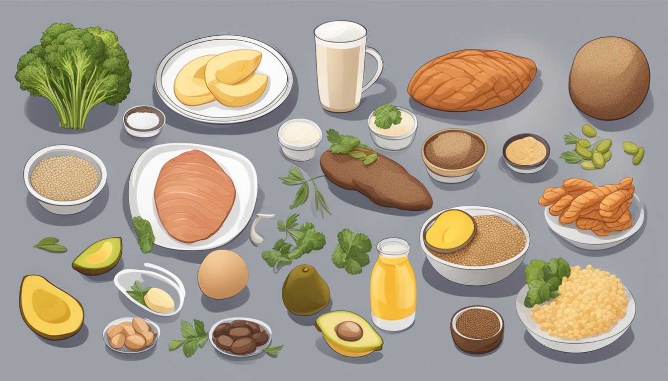 A table with various foods related to keto diet and biotin, surrounded by images of different hair loss types and causes