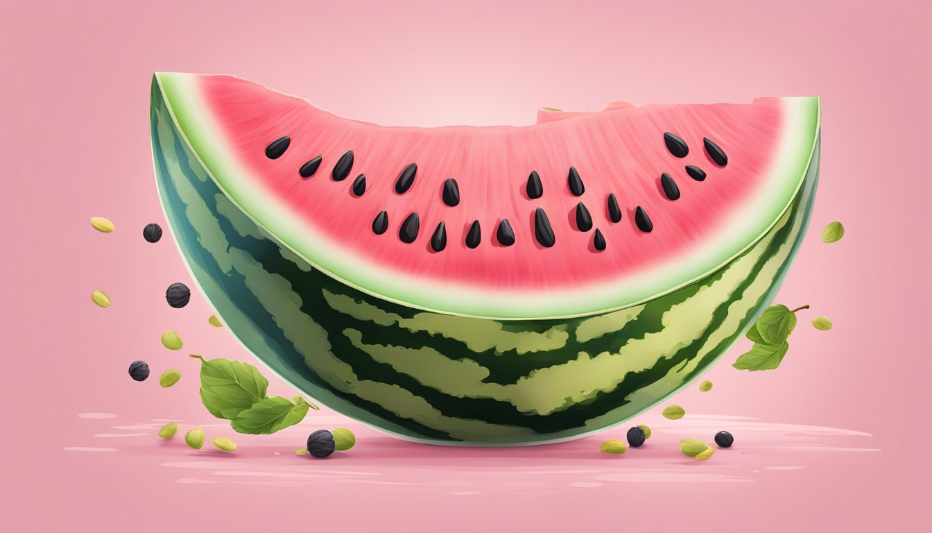 A watermelon split open, spilling out watery, pink flesh and seeds