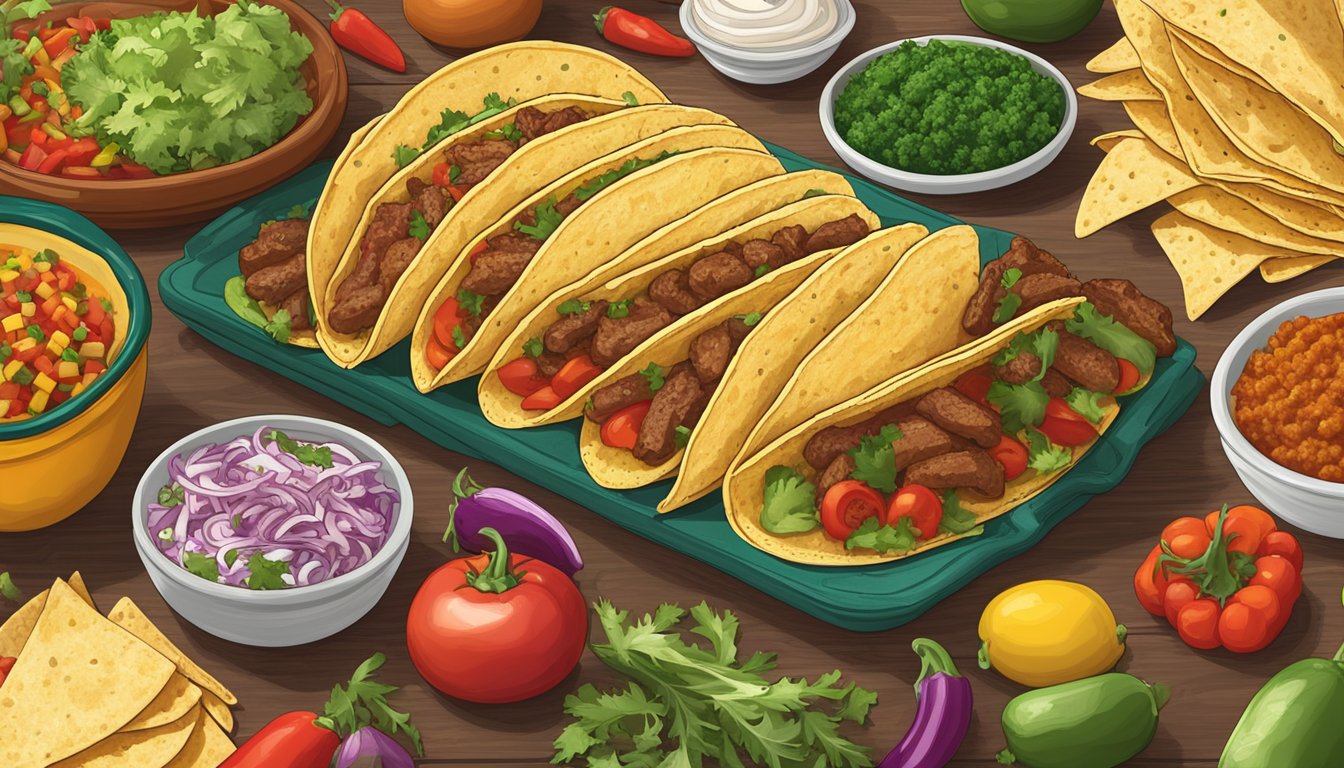 A colorful spread of fresh vegetables, lean meats, and flavorful spices arranged around a stack of Old El Paso taco shells, ready to be filled and enjoyed on Mexican night